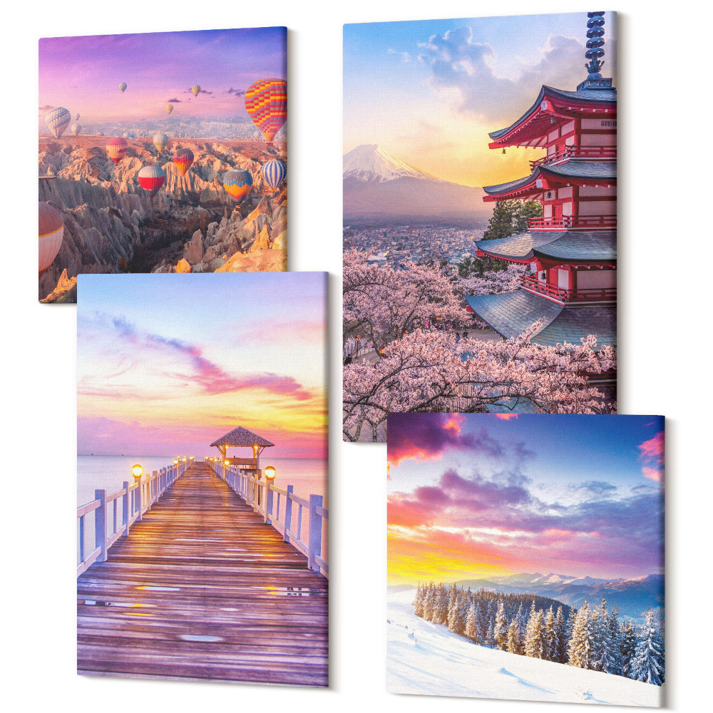 Sada obrazov kvadryptych Romantická krajina s malebnou oblohou