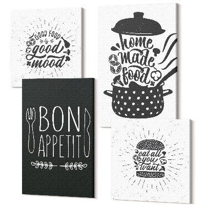 Sada obrazov na stenu kvadryptych Grafika s jedlom a kulinárskymi sloganmi