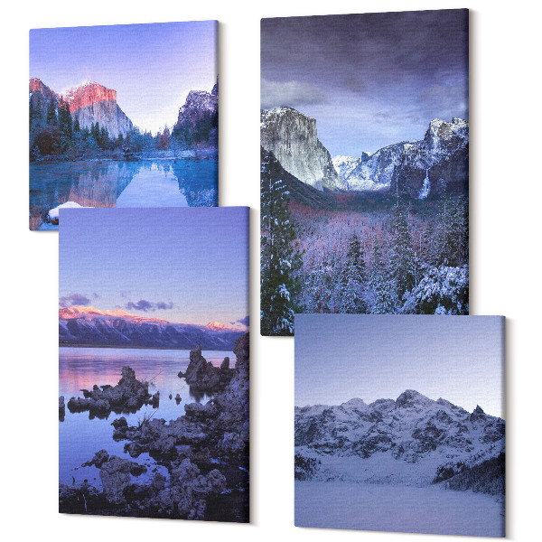 Sada obrazov na stenu kvadryptych Horská krajina za súmraku, výhľad na vodu