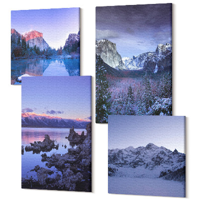 Sada obrazov na stenu kvadryptych Horská krajina za súmraku, výhľad na vodu