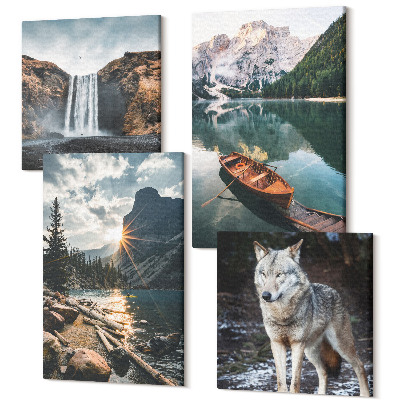 Sada obrazov kvadryptych Hory, jazerá, vodopády a vlci v prírodnom prostredí