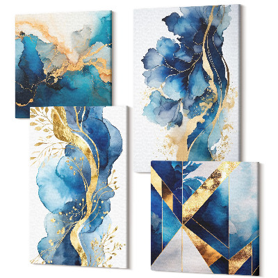 Sada obrazov na stenu kvadryptych Modré abstraktné vzory s jemnými akcentmi