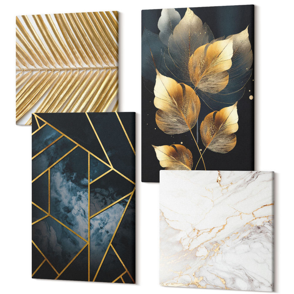 Sada 4 obrazov Moderné geometrické vzory a prírodné rastlinné motívy