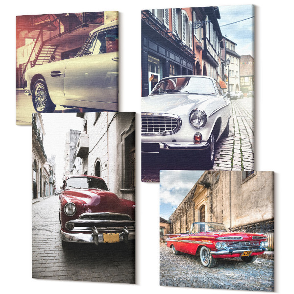 Sada obrazov kvadryptych Klasické autá v uliciach mesta v rôznych farbách