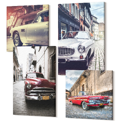 Sada obrazov kvadryptych Klasické autá v uliciach mesta v rôznych farbách