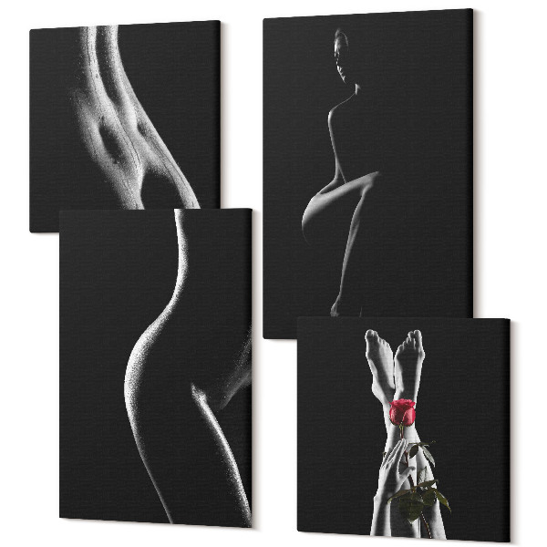 Sada 4 obrazov Čiernobiele erotické ženské siluety