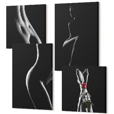 Sada 4 obrazov Čiernobiele erotické ženské siluety