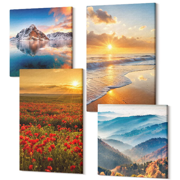 Sada 4 obrazov Horská a prímorská krajina so západom slnka