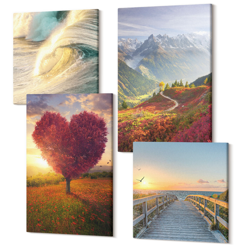 Sada obrazov na stenu kvadryptych Mólo na stromoch v tvare srdca máva horská krajina
