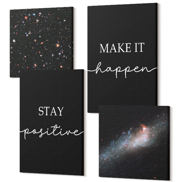 Sada 4 obrazov Motivačné slogany na čiernom pozadí hviezd vo vesmíre