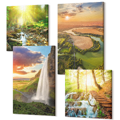 Sada 4 obrazov Vodopád Horské pomaranče talianska krajina so západom slnka