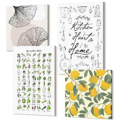 Sada obrazov na stenu kvadryptych Zoznam byliniek, kuchynský nápis a maľované citróny