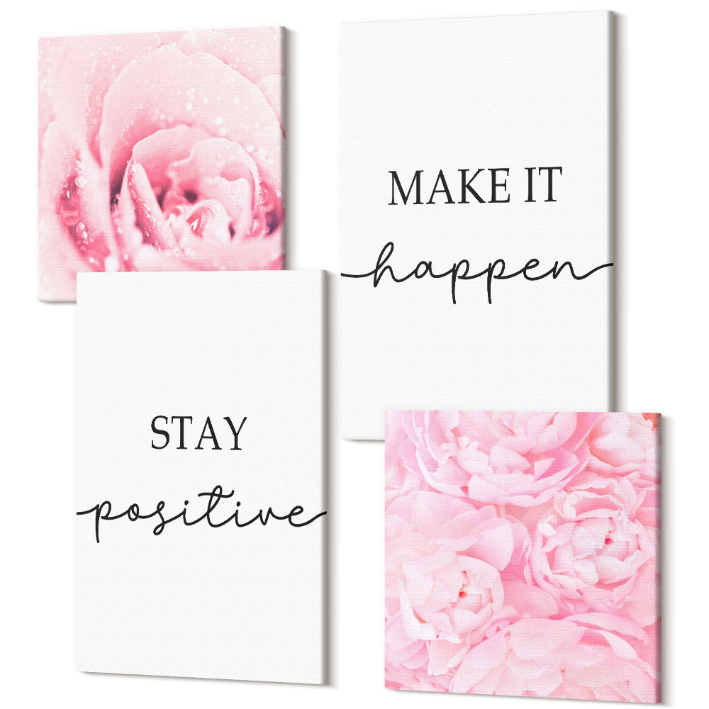 Sada 4 obrazov Minimalistický nápis inšpirovaný ružovými kvetmi