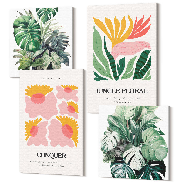 Sada obrazov na stenu kvadryptych Kvety a listy v modernom štýle plagátov