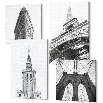 Sada obrazov na stenu kvadryptych Architektonické budovy v čiernobielom minimalizme