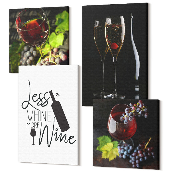 Sada obrazov kvadryptych Poháre vína s hroznom a nápisom o víne
