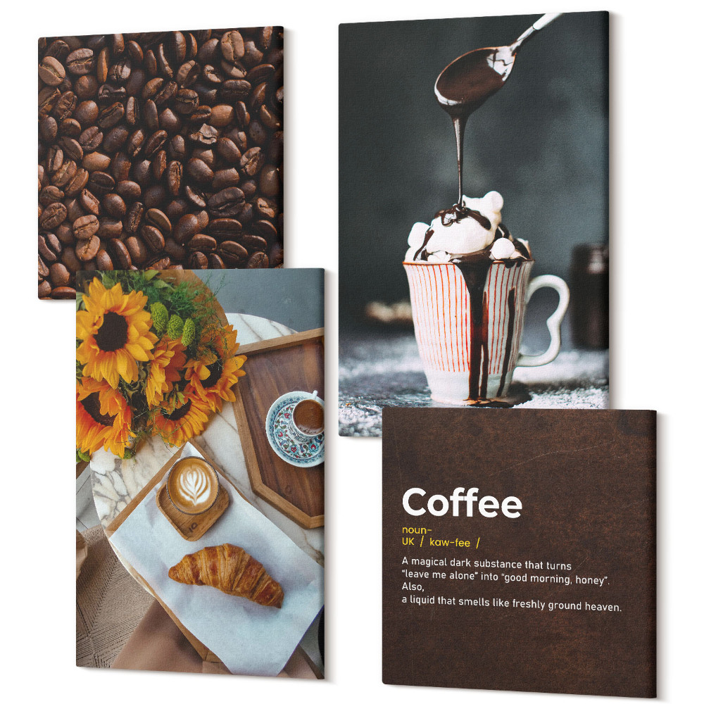 Sada obrazov na stenu kvadryptych Definícia zrnkovej kávy na talianske raňajky