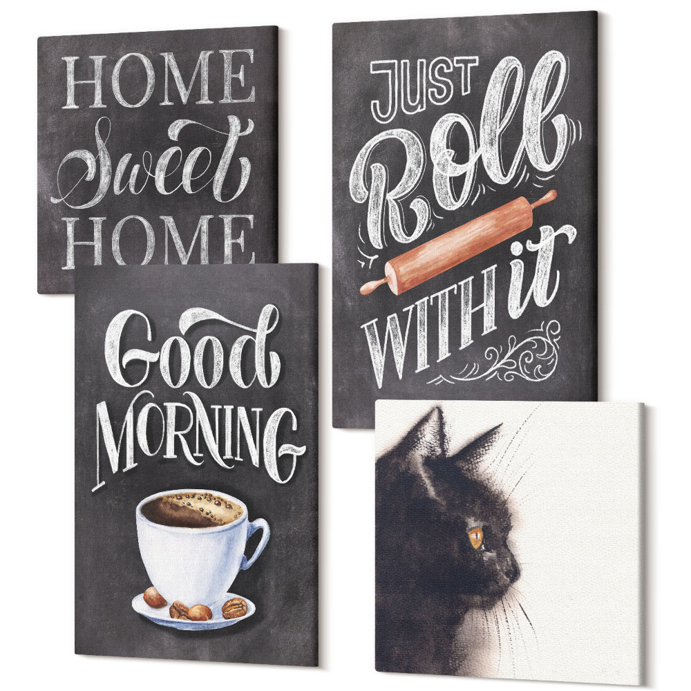 Sada obrazov kvadryptych Nápisy na tabuli s motívmi domácej kuchyne