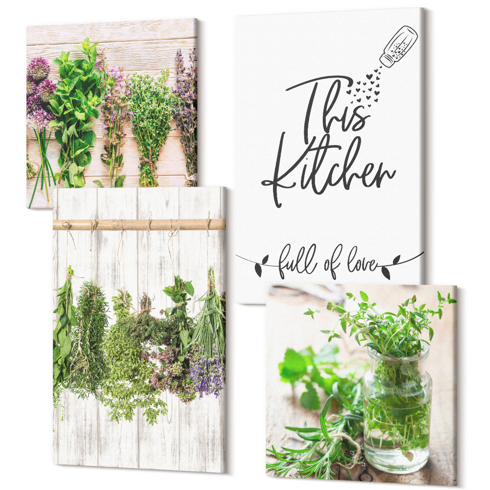 Sada obrazov na stenu kvadryptych Sušenie byliniek a rastlín do kuchyne