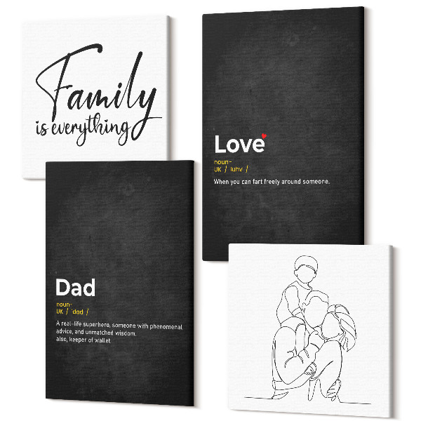 Sada 4 obrazov Rodinné perokresby s definíciami lásky a otcovstva