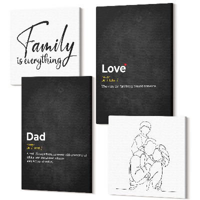 Sada 4 obrazov Rodinné perokresby s definíciami lásky a otcovstva
