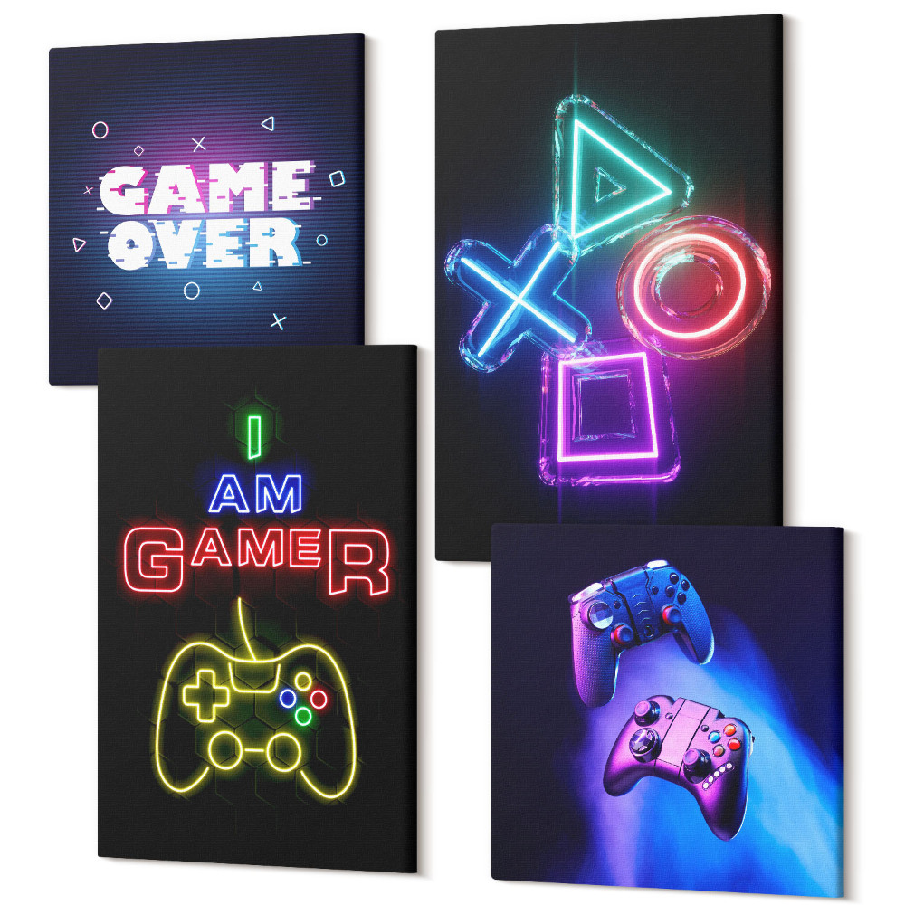 Sada 4 obrazov Gamepady, titulky prehrávača, ikony