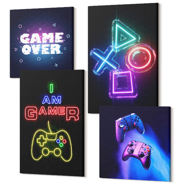 Sada 4 obrazov Gamepady, titulky prehrávača, ikony