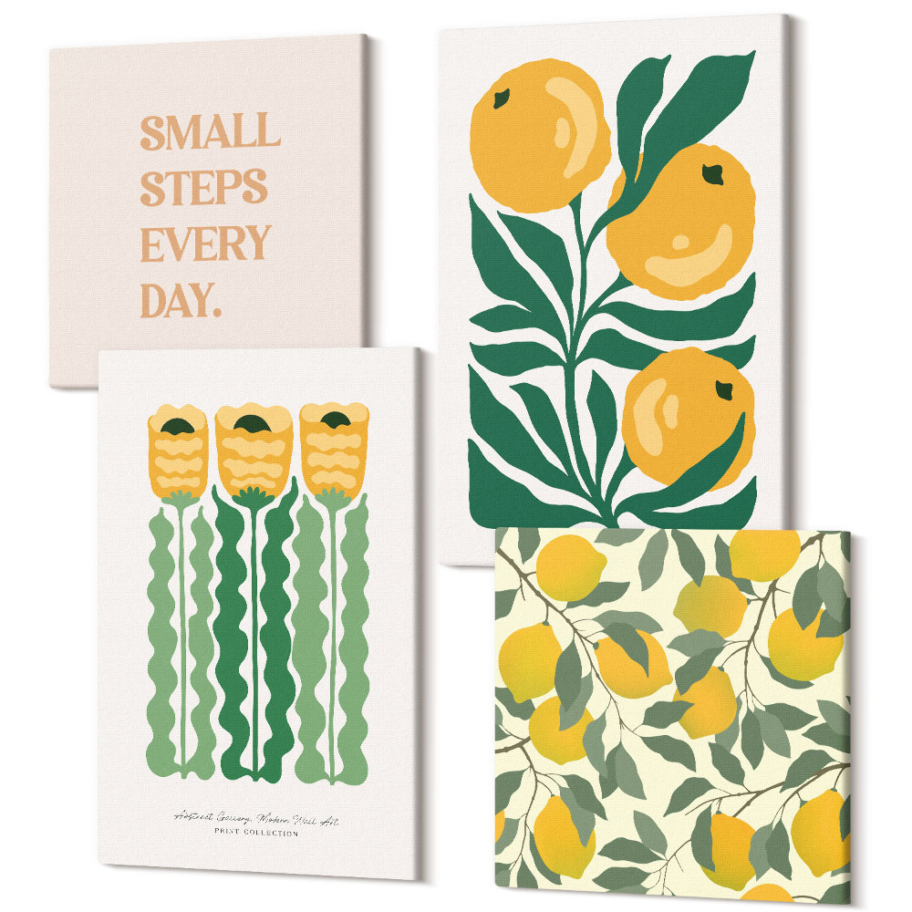 Sada obrazov na stenu kvadryptych Rastlinné vzory s plagátmi kvetov a listov