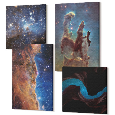 Sada 4 obrazov Vesmírne krajiny s galaxiami a hmlovinami