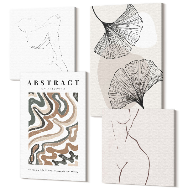 Sada obrazov kvadryptych Abstraktný plagát ženských tvarov zanecháva boho štýl