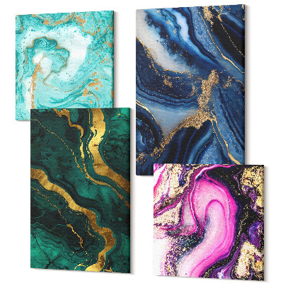 Sada obrazov na stenu kvadryptych Abstraktné vzory v odtieňoch ružovej, zelenej a modrej