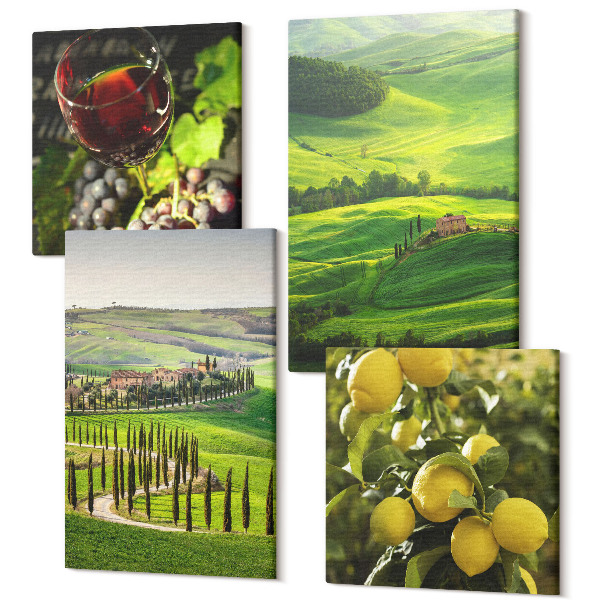 Sada obrazov na stenu kvadryptych Talianska krajina s citrusovými stromami a zelenými kopcami