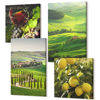 Sada obrazov na stenu kvadryptych Talianska krajina s citrusovými stromami a zelenými kopcami