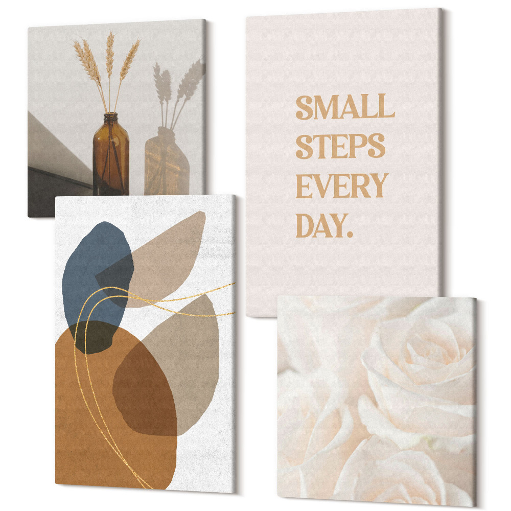 Sada 4 obrazov Vrátane abstraktných tvarov a prírodných akcentov