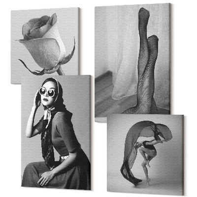 Sada 4 obrazov Štýlové čiernobiele portréty žien v elegantných pózach