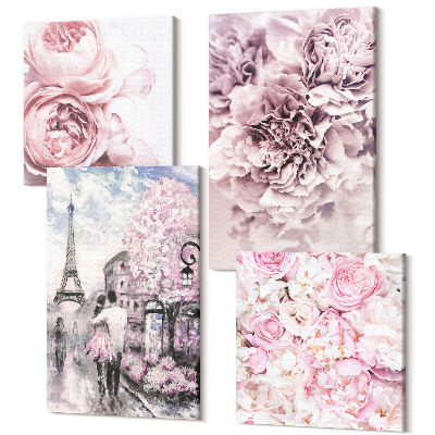 Sada obrazov na stenu kvadryptych Kvety v odtieňoch ružovej romantickej krajiny