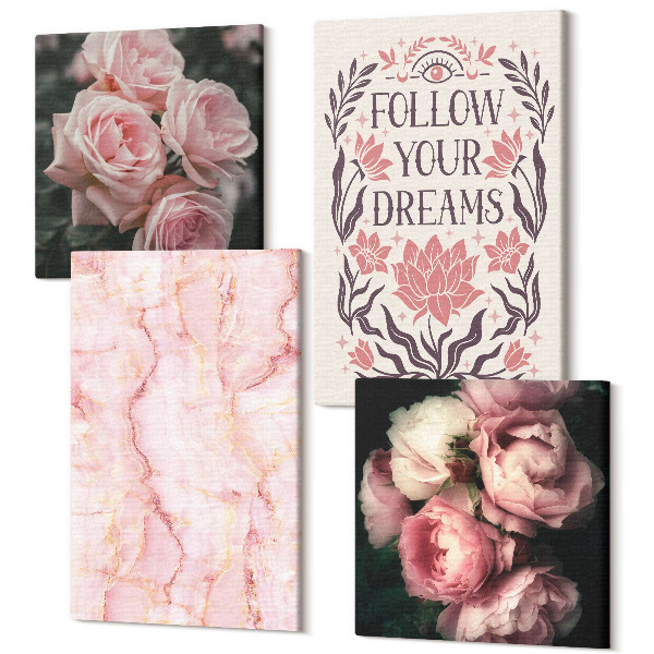 Sada obrazov na stenu kvadryptych Vintage ruže mramorový nápis o snoch