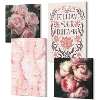 Sada obrazov na stenu kvadryptych Vintage ruže mramorový nápis o snoch