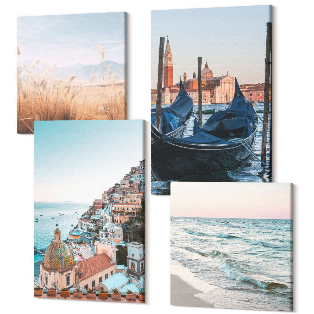 Sada 4 obrazov Pohľad na more talianska architektúra Benátky