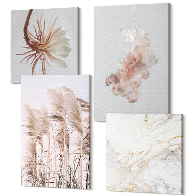 Sada obrazov na stenu kvadryptych Elegantné kvety a trávy z bieleho mramoru