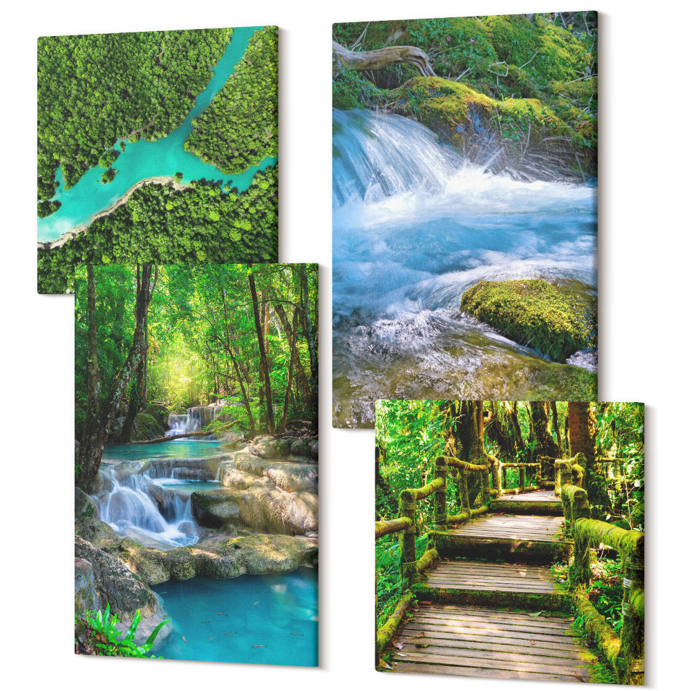 Sada obrazov kvadryptych Zelené lesy a krištáľovo čisté riečne vody