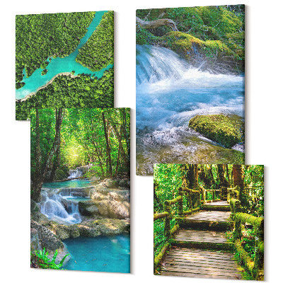 Sada obrazov kvadryptych Zelené lesy a krištáľovo čisté riečne vody