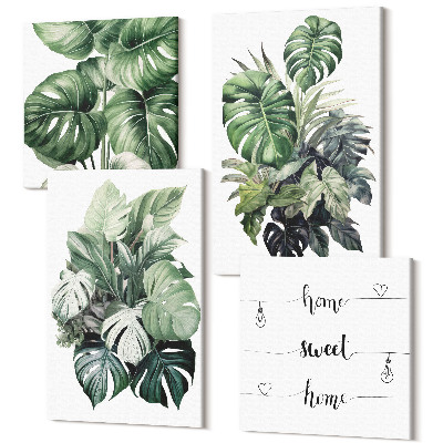 Sada 4 obrazov Akvarely zelené listy tropických rastlín