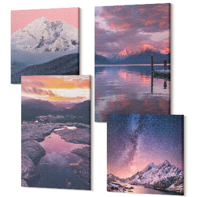 Sada obrazov kvadryptych Hory a voda v krásnej prírodnej krajine