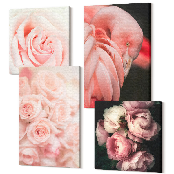 Sada obrazov na stenu kvadryptych Pastelové ružové a plameniaky v jemných odtieňoch