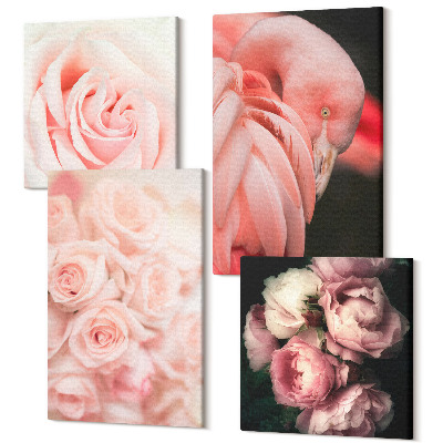 Sada obrazov na stenu kvadryptych Pastelové ružové a plameniaky v jemných odtieňoch