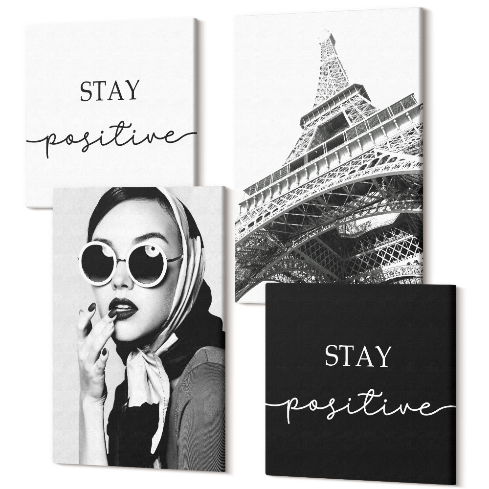 Sada 4 obrazov Francúzske portréty Eiffelova veža inšpirujúce slogany