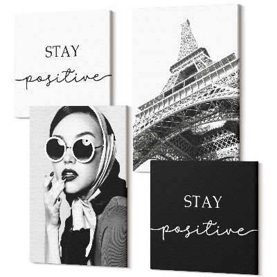 Sada 4 obrazov Francúzske portréty Eiffelova veža inšpirujúce slogany