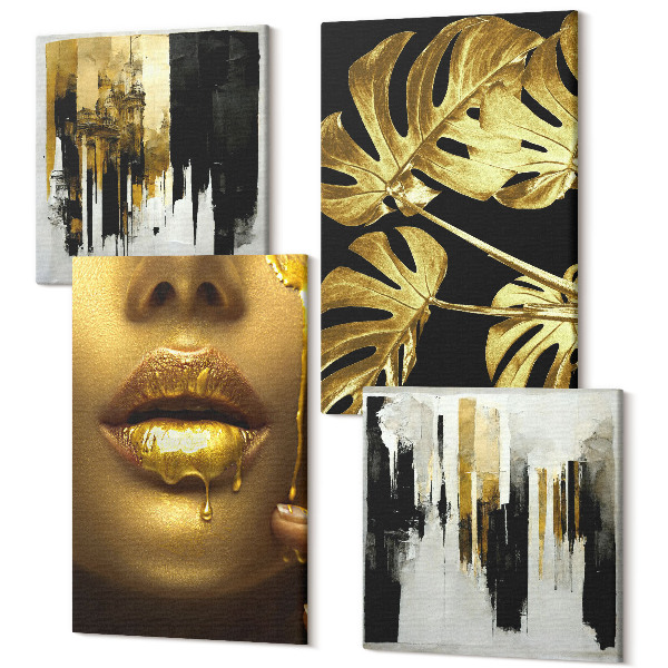 Sada obrazov na stenu kvadryptych Abstraktná maľba listov monstery, portrét ženy
