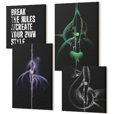 Sada obrazov na stenu kvadryptych Abstraktné vzory v čiernom nápise